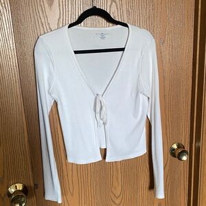 Brandy Melville White Long Sleeve Tie-Front Top